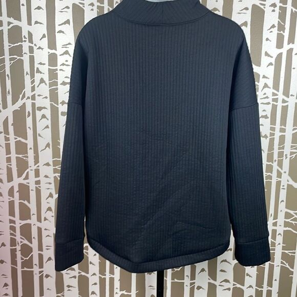 GapFit Jacquard Pull Over Ribbed Side Snap Mock Neck Sweatshirt sz L True Black - Picture 3 of 6